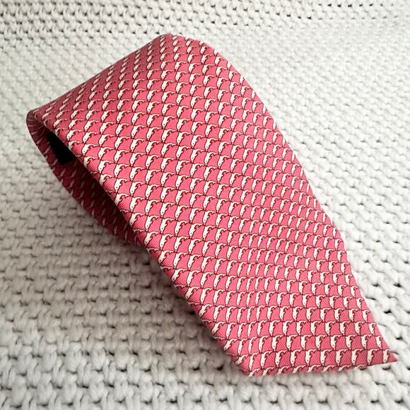 Brooks Brothers Makers and Merchants Pink White Micro Dolphin Print Silk Tie - Picture 1 of 6